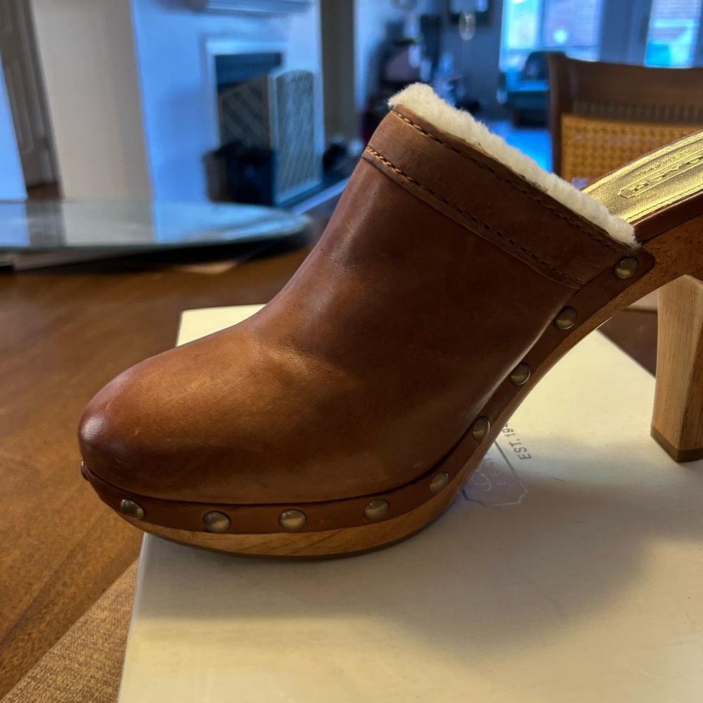 NIB Coach Brown Leather Georgia Mules with Stud Accents - Picture 4 of 10